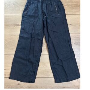 Athleta Black Linen Blend Drawstring Wide Leg Cropped Pants Women's 14P